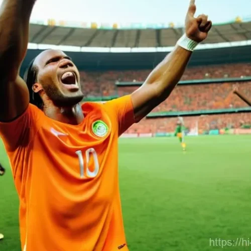 코트디부아르 유명 축구 선수 - **Prompt:** A powerful and iconic image of Didier Drogba, wearing the Côte d'Ivoire national footbal...