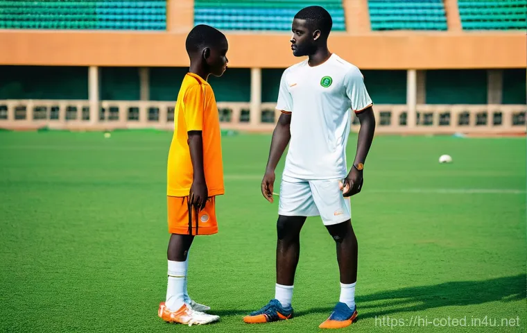 코트디부아르 유명 축구 선수 - **Prompt:** A dynamic scene featuring Yaya Touré and Franck Kessié, both in the Côte d'Ivoire nation...