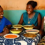 코트디부아르 교환학생 프로그램 - **Cultural Immersion and Warm Welcome:**
    "A vibrant and heartwarming scene inside a traditional ...