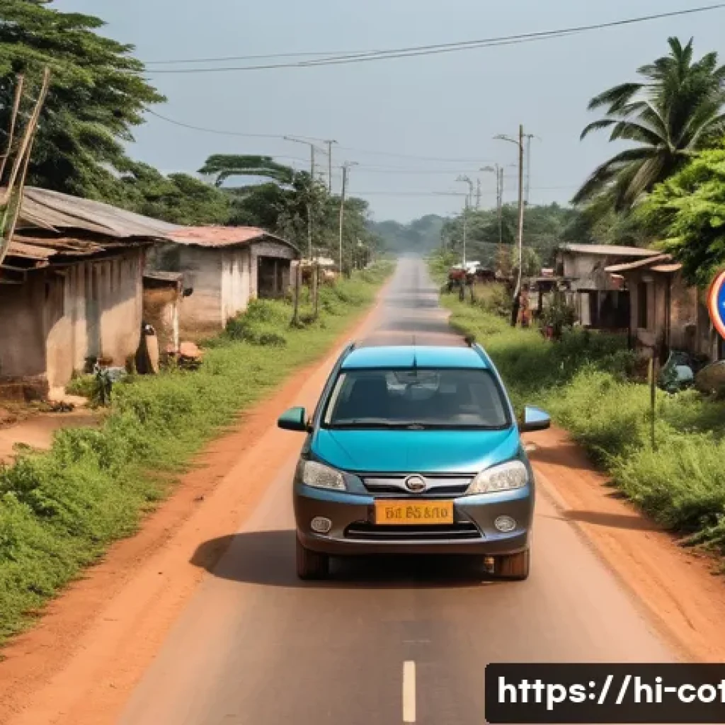 코트디부아르에서 자동차 렌트하기 - A detailed street scene in Côte d'Ivoire showing a contrast between urban and rural road conditions:...
