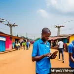코트디부아르 온라인 비즈니스 가능성 - A vibrant digital marketplace scene in Côte d'Ivoire showcasing diverse local entrepreneurs using mo...