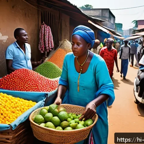 Home 30 코트디부아르 현지인과 소통하는 법 - A vibrant local market scene in Côte d'Ivoire featuring colorful narrow alleys filled with small sta...